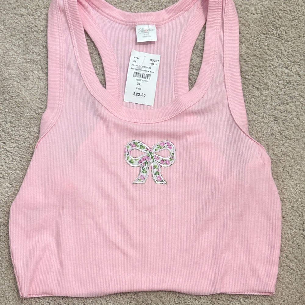 Pink Tank Top with Bow Detail